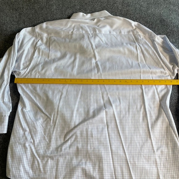 Tasso Elba Mens XXL 18 34-35 Dress Shirt White Blue Grid Check Cotton Long Slv - Picture 6 of 7